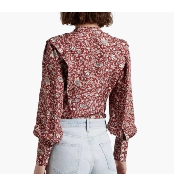 Very cute Veronica Beard Drela  Sz 6 silk blouse cranberry red and blue. - Picture 6 of 7